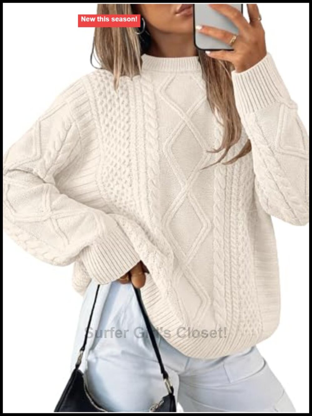 Oversized Cable Knit Pullover Sweater Women Crewneck Long Sleeve